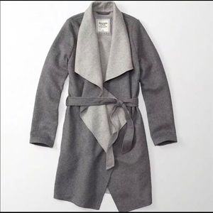 🆙 Abercrombie Grey Wool Blend Wrap Coat Jacket